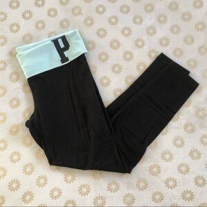 PINK Victoria’s Secret Black and Light Blue Foldover Leggings